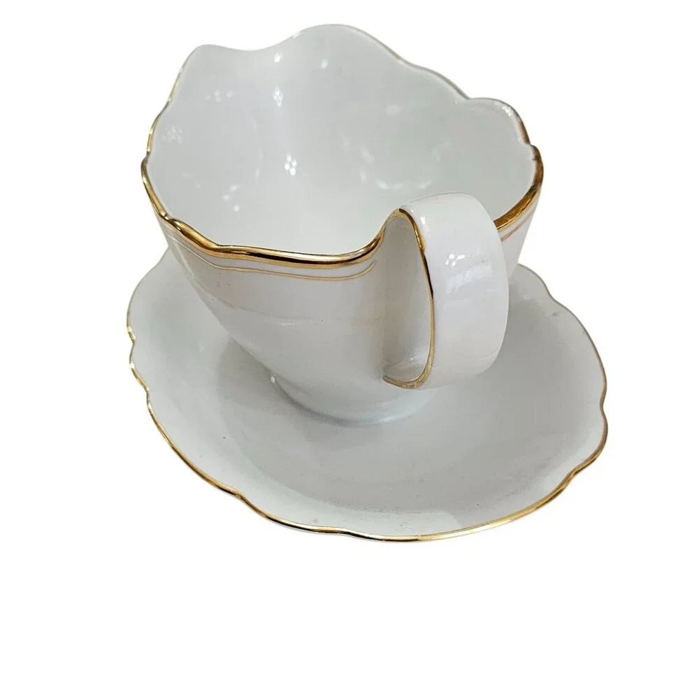 Bavaria Regency Gravy Boat Plate 16oz scallop edge gold trim Germany vtg Winterl - Picture 3 of 7